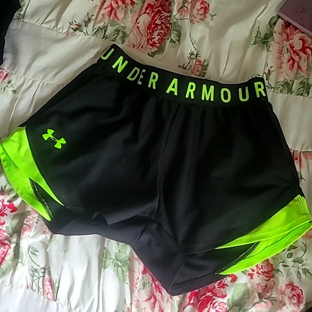 Under Armour XXS shorts, lime on black